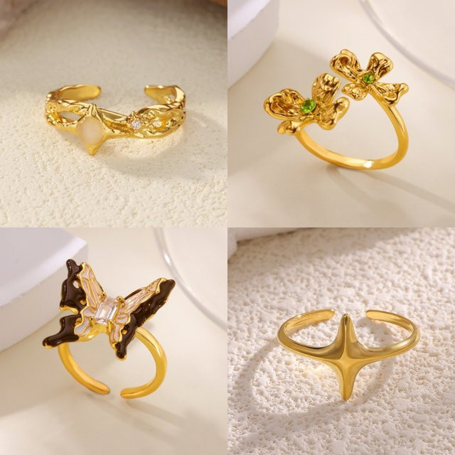 HPTOTMG Ring, Vintage, Schmetterling, Gold, Zirkonia, Damen - Bild 1