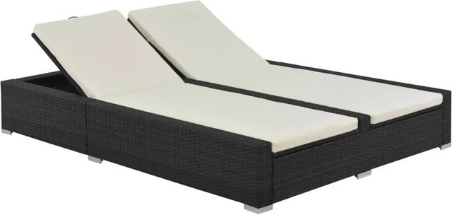 vidaXL Doppel-Sonnenliege aus Poly Rattan in Schwarz mit verstellbarer Kopfstütze - Bild 1