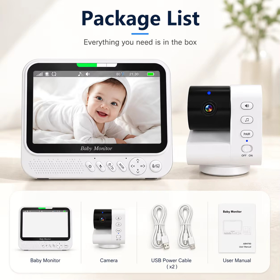 Aurovue Video-Babyphone mit 7,0 Zoll Display, PTZ-Kamera mit Schwenk-Neige-Funktion und 4-fach Zoom, Nachtsicht, Zwei-Wege-Audio und VOX-Aktivierung, Weiß - Bild 5