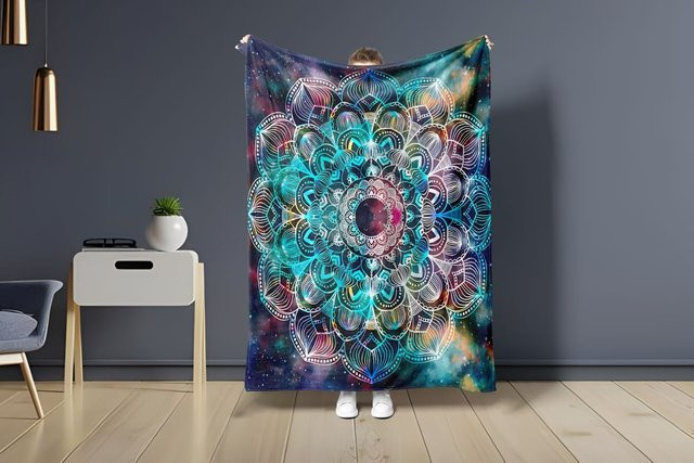 Gemütliche Mandala-Decke mit böhmischem Ornament-Druck in Multicolour für Büro und Wohnkultur - Bild 1