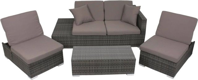 DELUKE Gartenloungeset UWE in Grau, umbaubare Gartengarnitur aus Aluminium und Kunststoffgeflecht - Bild 1
