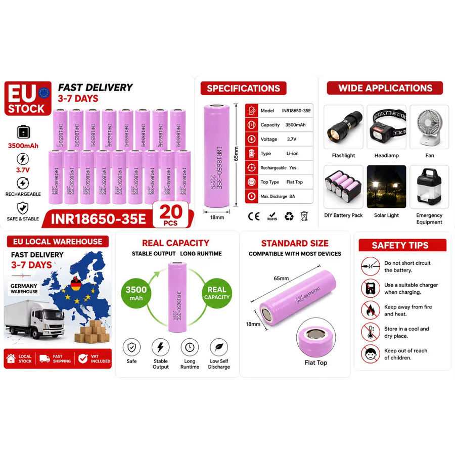 Makita 18650 Lithium-Ionen-Batteriezelle 3,7V 3500mAh mit 20A Hochstrom in Lila - Bild 3
