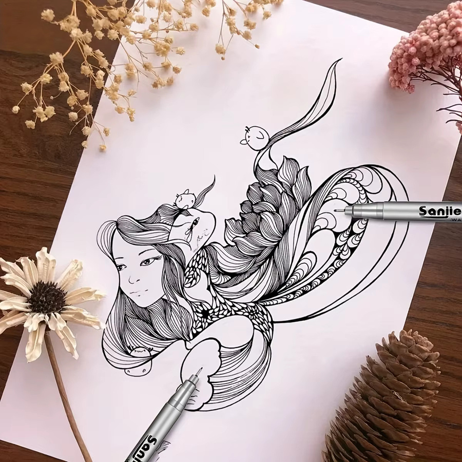 9 Stück wasserfeste Fineliner in Schwarz für Kunst und Schule - Bild 4