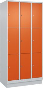 C+P Schließfachschrank Classic PLUS mit Sockel, 3 Abteile, Stahlkonstruktion, Farbe Grau mit Reinorange Front, H x B x T: 195 x 90 x 50 cm - Bild 1
