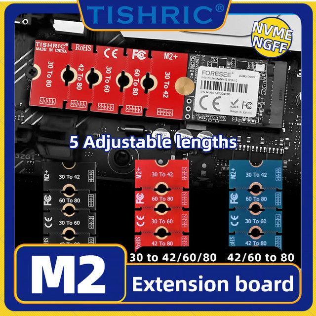 TISHRIC SSD NVME NGFF M.2 Erweiterungsplatine in Rot für 2230/4222/2260/2280 Längen - Bild 1