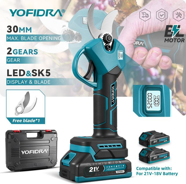 YOFIDRA Bürstenlose elektrische Akku-Gartenschere mit 30mm Schnittkapazität und 2-Gang-Modus für Obstbäume und Äste, kompatibel mit Makita 21V Akku - Bild 1