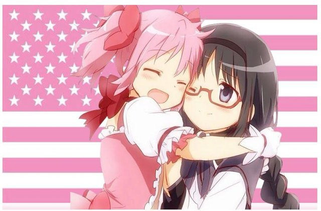 Madoka & Homura USA Flagge Wandteppich von JMG Household Supplies, bunter Polyester Wandbehang im Kawaii Otaku Design, Breite: 40 cm, Höhe: 60 cm - Bild 1