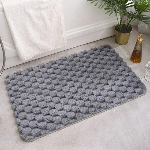Nordische Badezimmer-Bodenmatte aus Polyester, rutschfest und feuchtigkeitsabsorbierend, grau, B/T: 40 x 50 cm - Bild 1
