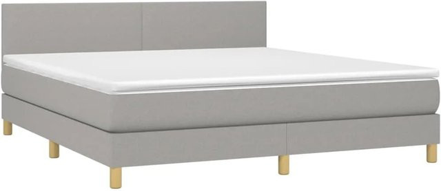 vidaXL Boxspringbett mit Matratze und LED-Unterbettbeleuchtung in Hellgrau, Hybrid-Bett mit USB-Ladeanschluss und Taschenfederkern, B/T/H: 160 x 203 x 88 cm - Bild 1