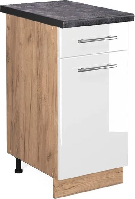 Vicco Küchenunterschrank Fame-Line in Weiß Hochglanz und Anthrazit mit Eiche-Optik, B: 40 cm, H: 82 cm, T: 60 cm - Bild 1