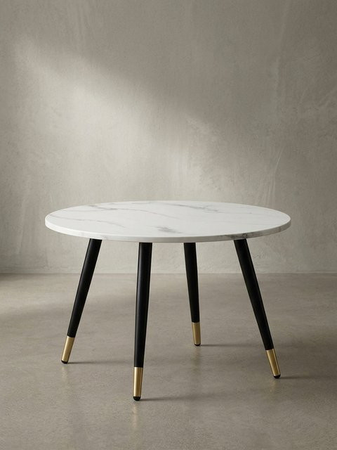 Moderner runder Couchtisch von KADIMA DESIGN in Weiß mit Marmor Optik, Durchmesser: 60 cm, Höhe: 41 cm - Bild 1