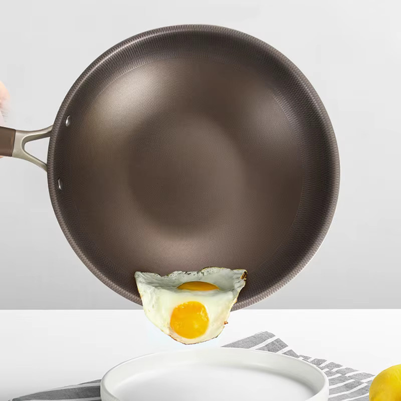 Unbeschichteter Wok aus Titan-Edelstahl für Induktions- und Gasherde - Bild 2