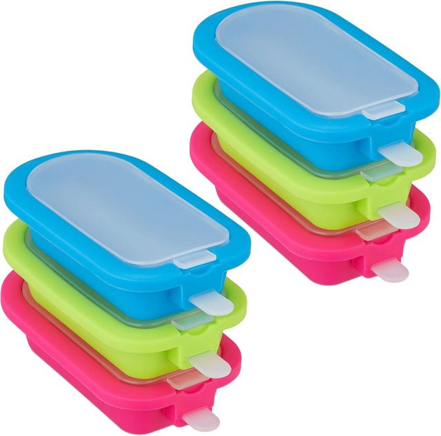 Relaxdays Eisformen 6er Set aus Silikon mit Deckel in Pink, Grün und Blau, 40 g - Bild 1