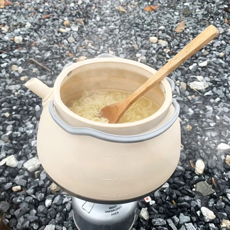 VKTECH Camping-Kochset aus Silikon und Edelstahl in Grün mit 1,5 l Wasserkocher und 1 l Kochtopf sowie zusammenklappbarem Becher - Bild 3