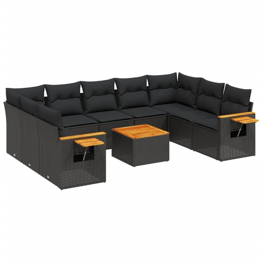 vidaXL 10-teilige Garten-Sofagarnitur mit Kissen aus Poly-Rattan in Schwarz - Bild 2