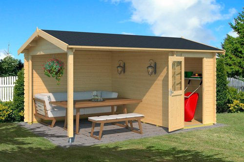 Lasita Maja Gartenhaus Wibo aus Fichtenholz in Braun mit Anbaudach und Satteldach, B/H/T: 465 x 245,1 x 337,8 cm - Bild 3