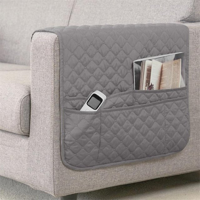Wasserabweisender Sofa Armlehnenbezug mit Karomuster in Grau, B/H: 50 x 90 cm - Bild 1