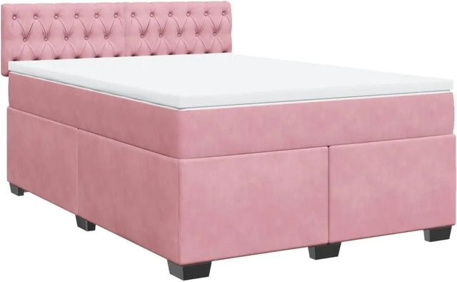 vidaXL Boxspringbett mit Matratze in Rosa, Hybridbett aus Samt mit Taschenfederkern, B/T: 160 x 200 cm - Bild 1