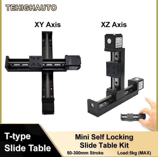 TEHIGHAUTO XY XZ Achse T-Typ Linearführungsschiene Mini motorisierter Schiebetisch mit 50-300 mm Hub und Nema11 28 mm Schrittmotor in Schwarz für DIY CNC und 3D-Drucker - Bild 1