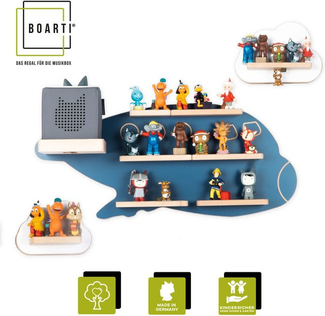 BOARTI Kinderregal Flugzeug Wolken aus Holz für Toniebox und Figuren, hängendes Wandregal mit Magneteinsätzen, H x B x T: 49 x 82 x 19 cm - Bild 1
