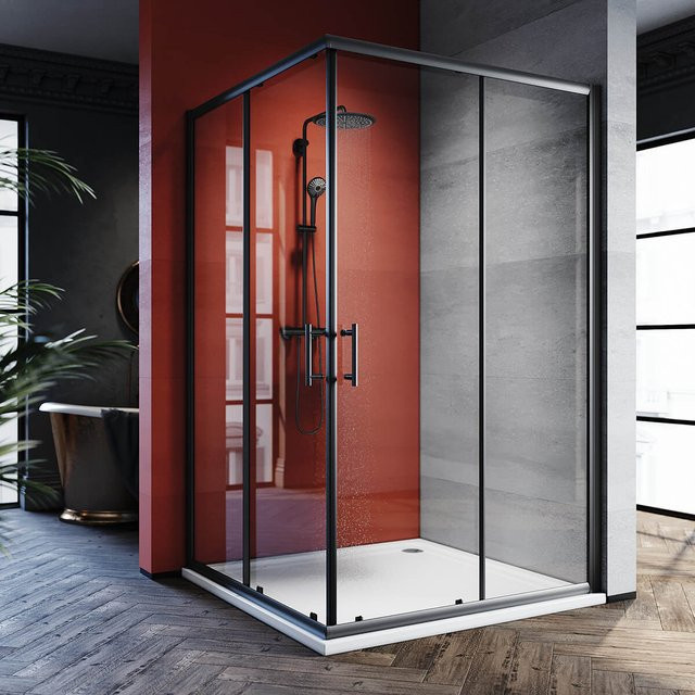 SONNI Eckeinstieg Duschkabine Schwarz mit Schiebetür und Sicherheitsglas sowie Easy-Clean-Beschichtung, Höhe: 195 cm - Bild 1