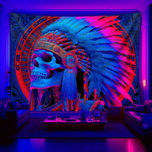 VIKAMA Wandteppich mit psychedelischem indischem Totenkopf-Design in Multicolour für Halloween und Party-Dekoration, B/H: 60 x 40 cm - Bild 1