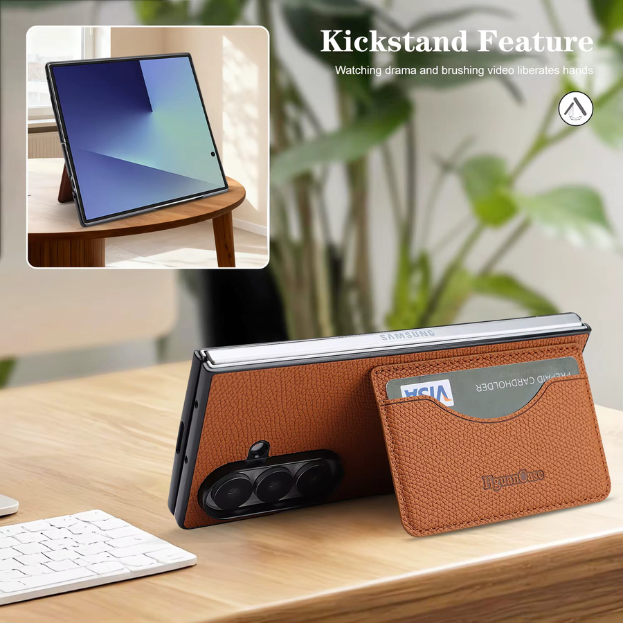 Premium Vintage Lychee PU-Leder Kartenetui mit Ständer für Samsung Galaxy Z Flip Fold 8 6 5 4 3 Ultra Schutzhülle in Pink oder Braun - Bild 3