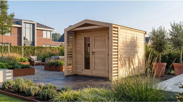 Weka Holz-Gartenhaus Killarney mit Satteldach in Natur Braun, B: 313 cm, T: 261 cm, H: 241 cm - Bild 1