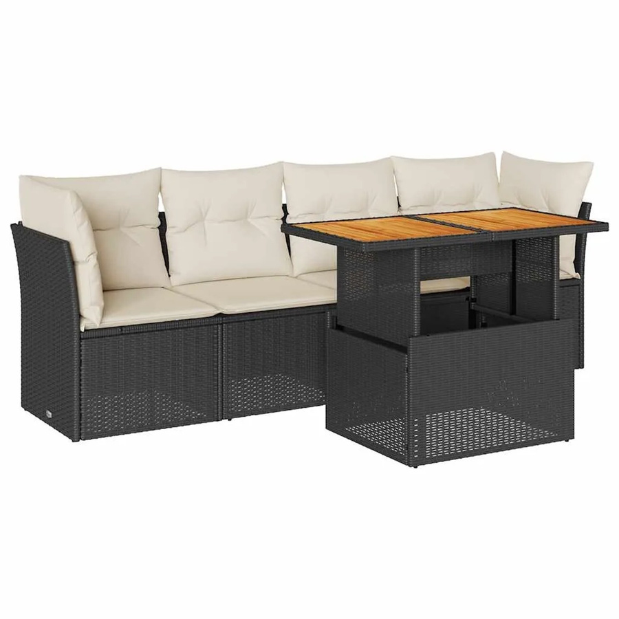 vidaXL 5-teilige Garten-Sofagarnitur aus Polyrattan in Schwarz mit Tisch und Kissen inklusive Stauraum - Bild 2