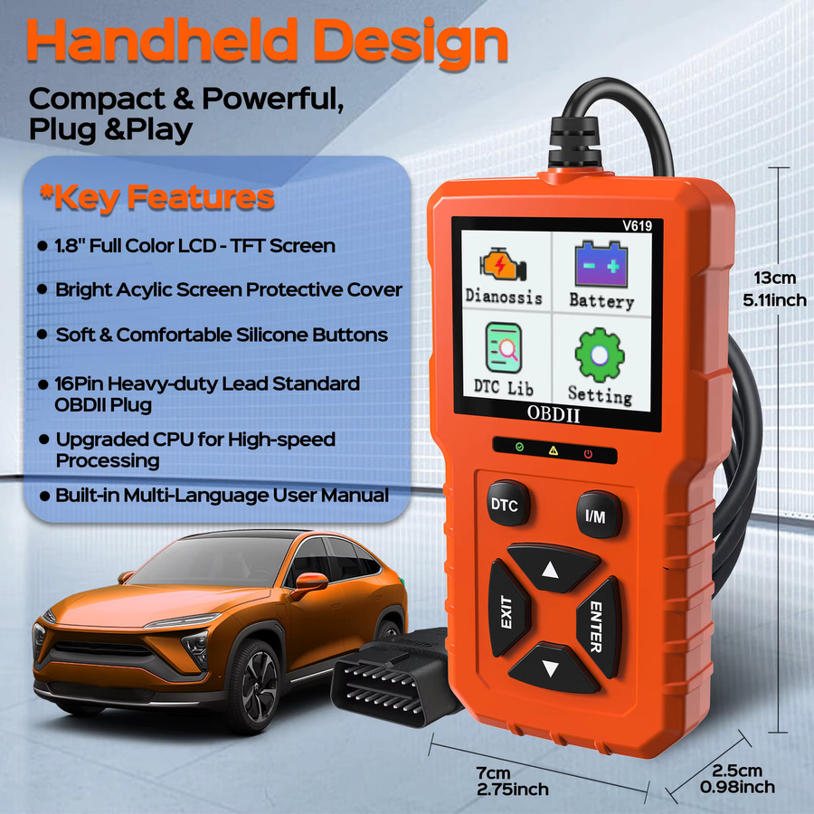 RUOGINSS OBD2-Diagnosescanner in Orange mit Motorlichtcodeleser, Batteriespannungstester und Reset-Funktion - Bild 2