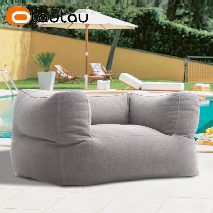 OTAUTAU 1-Sitzer Outdoor Chenille Sitzsackbezug für Schwimmbad und Beach Club in Dunkelgrau SF494 - Bild 2