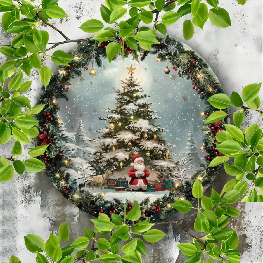 HELLOYOUNG Metallschild Vintage Weihnachtsmann mit Baum als runde Wandkunst in Mehrfarbig, Durchmesser: 20 cm - Bild 4
