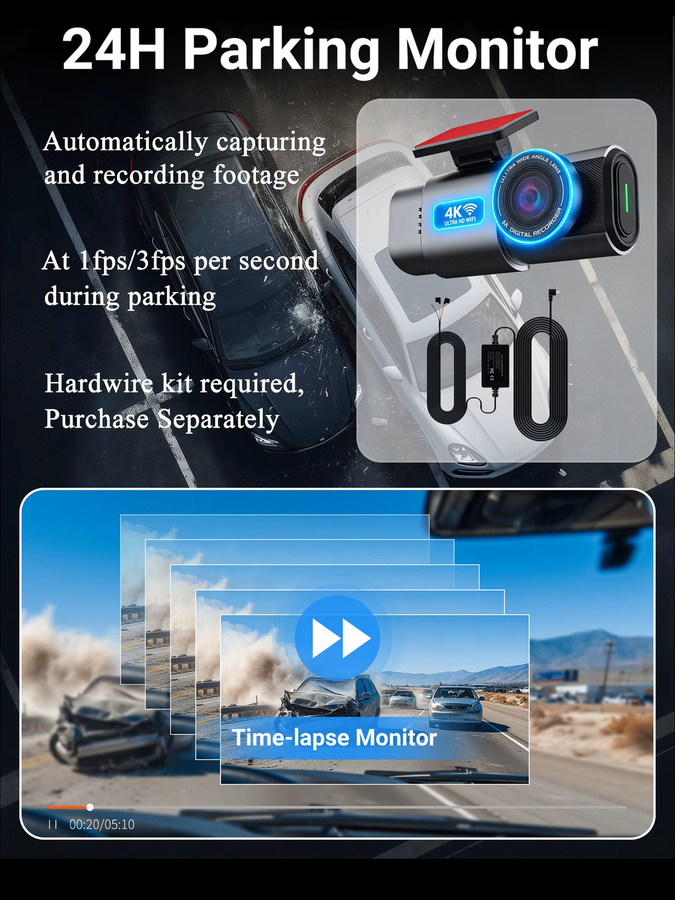 GMAIPOP Dash Cam 4K UHD Auto Kamera mit GPS, Wi-Fi und Nachtsicht in Schwarz - Bild 6