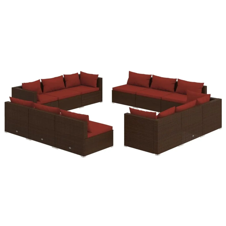 vidaXL 12-teiliges Garten-Lounge-Set aus Poly-Rattan mit Kissen in Braun - Bild 2