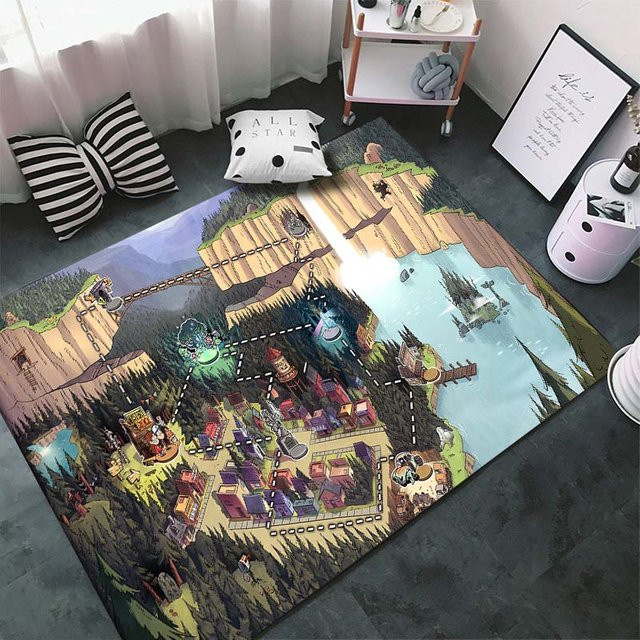 UQIDEHOME Gravity Falls Cartoon Muster Zimmerteppich, rutschfeste Bodenmatte für Wohnzimmer, Schlafzimmer und Kinderzimmer, B: 80 cm, T: 120 cm - Bild 1