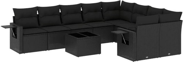 vidaXL 10-teilige Garten-Sofagarnitur aus Poly-Rattan mit Kissen in Schwarz - Bild 1