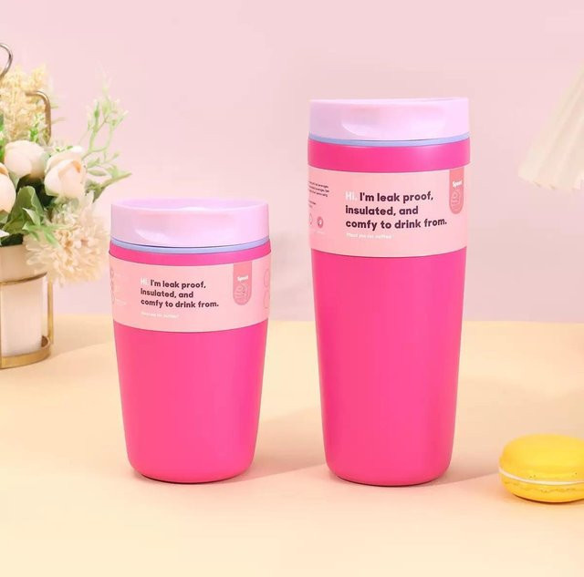 Owala Isolierter Kaffeebecher aus Edelstahl, doppelwandig und vakuumisoliert, 20oz, Rose Rot - Bild 1