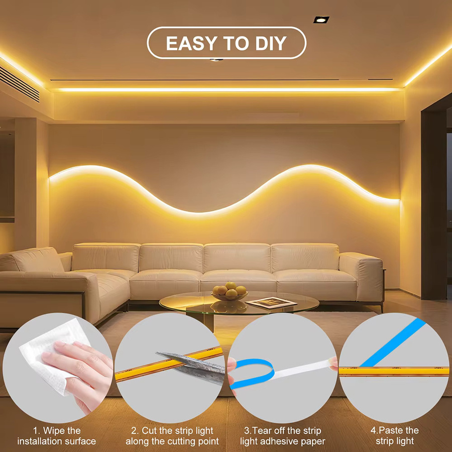 HAGAHA COB LED Streifen Warmweiß mit hoher Dichte, flexibler LED Band für Home Decor, 12V, 2-Pin Draht, schneidbar - Bild 5