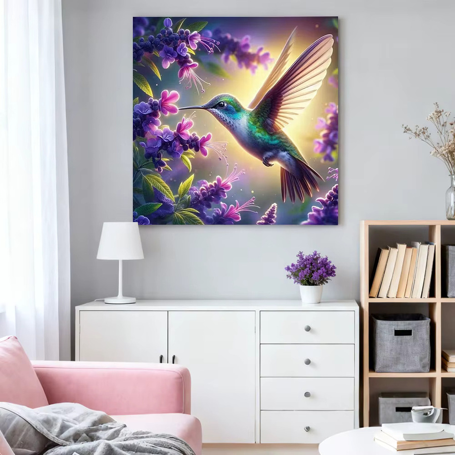 HUACAN Diamantkunst Komplettset Vogel-Blumen-Mosaik-Gemälde mit Papagei als Wanddekoration in Multicolour, runde Steine - Bild 2