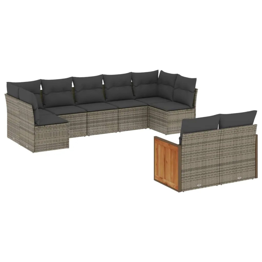 vidaXL 9-teilige Garten-Sofagarnitur in L-Form aus grauem Poly-Rattan mit Kissen und Stauraum - Bild 2