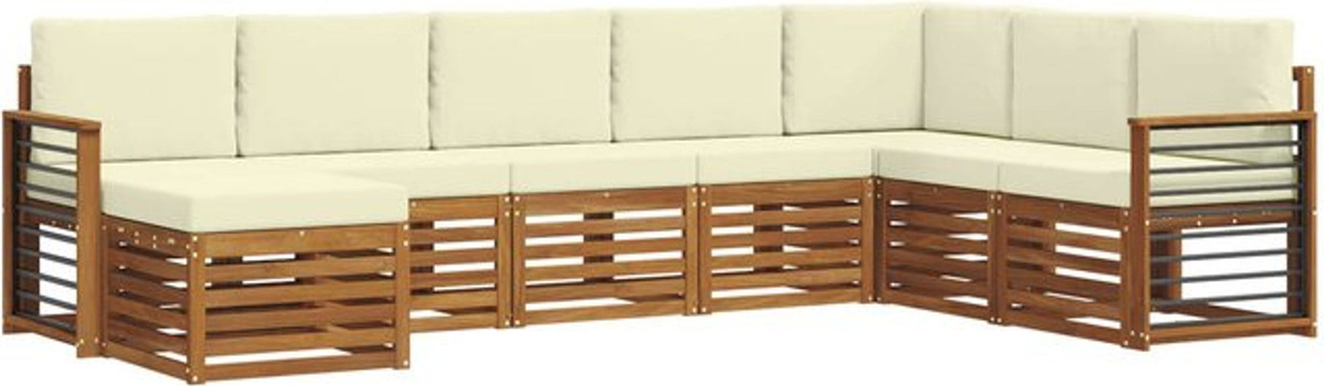 vidaXL Outdoor-Sofagarnitur aus Akazie Massivholz in Natur und Beige, 8-teiliges Loungemöbel-Set im modernen und minimalistischen Design - Bild 1