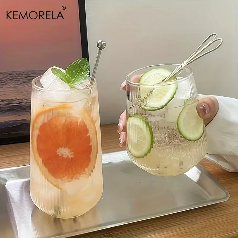 KEMORELA Set aus 4 oder 6 hitzebeständigen Wassergläsern mit vertikalem Rippen-Design, transparentes Glas für Kaffee, Tee, Milch oder Saft - Bild 4