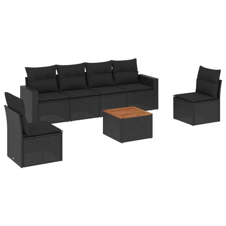 vidaXL 7-tlg Garten-Sofagarnitur aus Polyrattan in Schwarz mit Tisch und Kissen - Bild 2