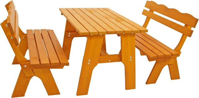 DEGAMO Gartenmöbel Garnitur FREITAL 3-teilig aus massiver Kiefer in Braun, Breite: 120 cm - Bild 1