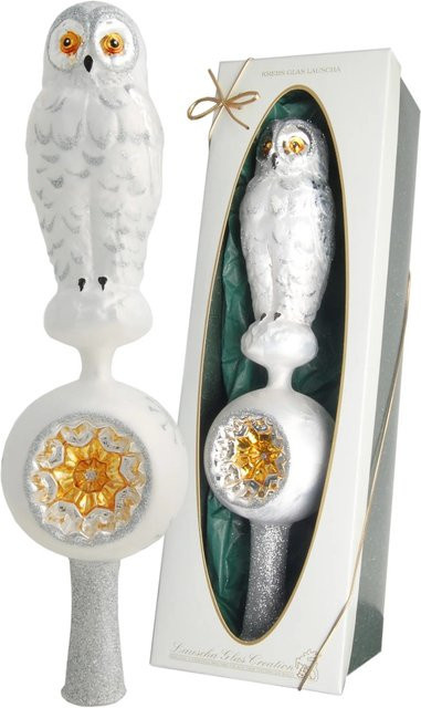 Krebs Glas Lauscha Baumschmuck Schnee-Eule in Weiß mit Eislack, Höhe: 32 cm - Bild 1