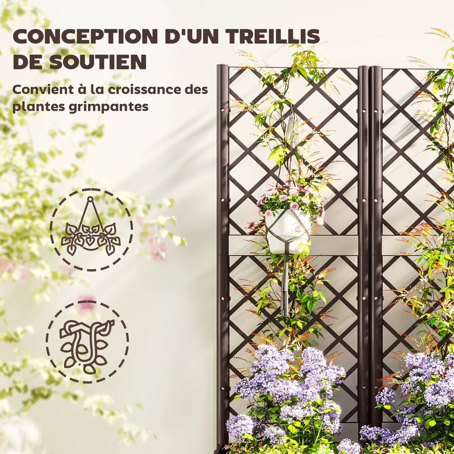 Outsunny Blumenkasten mit Trellis aus Kunststoff in Braun, B/T/H: 120 x 40 x 135 cm - Bild 5