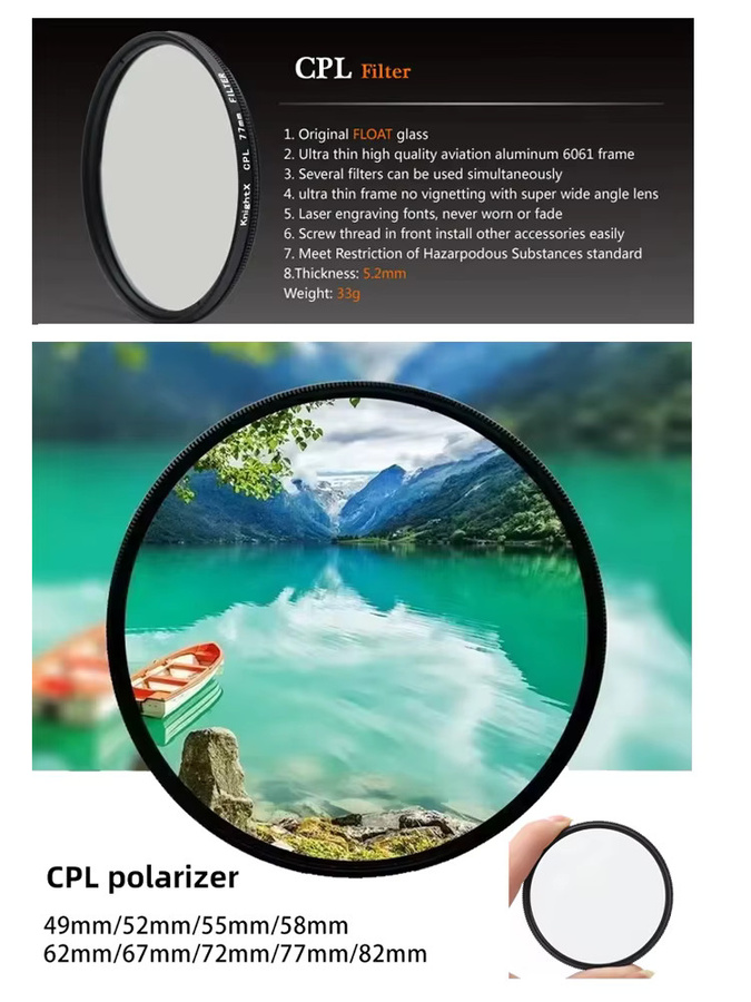 JAOUCAM CPL-Filter Zirkularer Polarisationsfilter für Nikon Canon Sony Fujifilm Olympus Kameraobjektive - Bild 2
