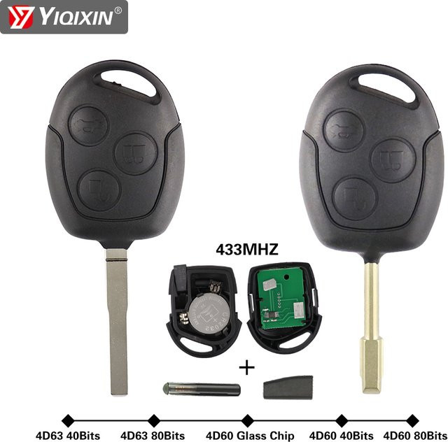 Yiqixin Autoschlüssel mit 3-Tasten-Fernbedienung für Ford Fusion Galaxy Focus 2 Fiesta Transit Mondeo C-Max S-Max, 433MHz, Chip 4 d60/4 d63, Schwarz - Bild 1