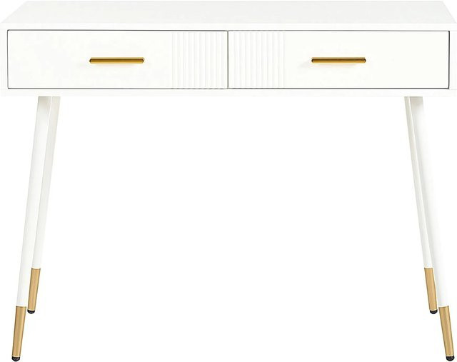 okwish Schminktisch mit 2 Schubladen und Metallfüßen in Weiß, B/T/H: 100 x 40 x 76 cm - Bild 1