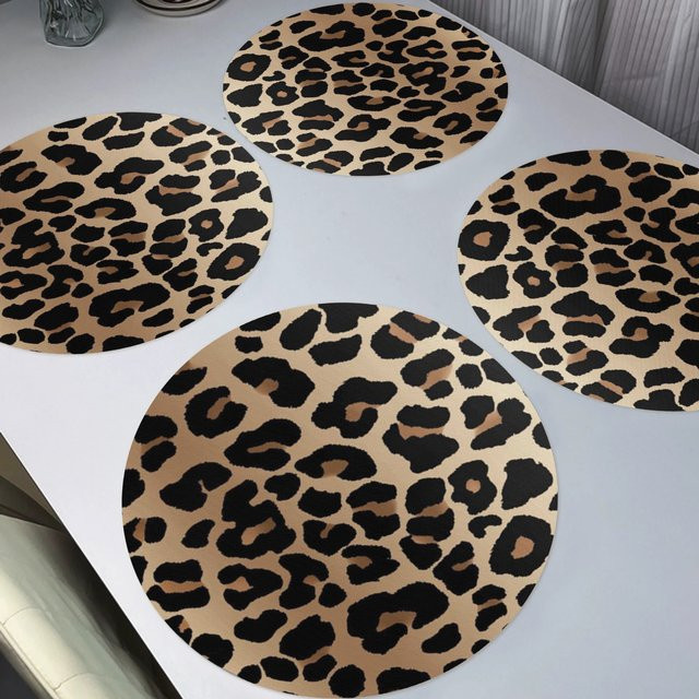 VIKAMA 4-teiliges Tischset mit Leopardenmuster in Braun, Gelb und Schwarz, rund, Durchmesser: 38 cm - Bild 1